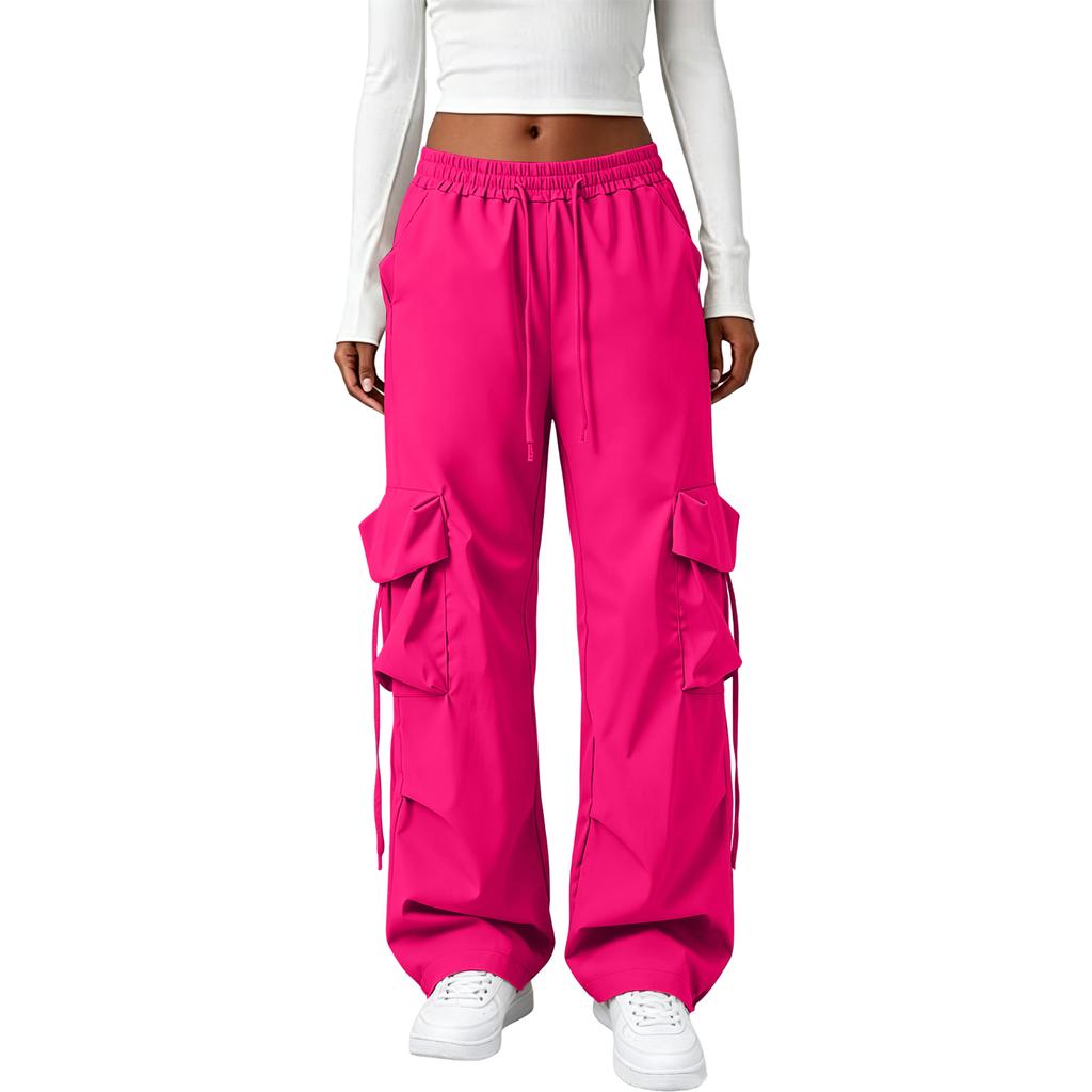 High Waist Wide Leg Cargo Pants for Women Loose Fit Straight Leg Trousers with Multiple Pockets and Adjustable Waistband Casual Bottoms