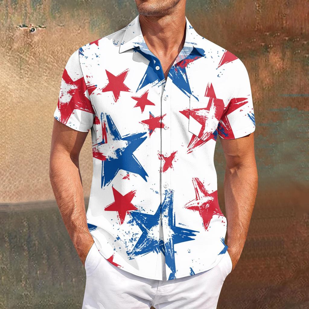 Męska koszula z krótkim rękawem, casualowa, dopasowana, stylowa, męska, z nadrukiem hawajskim