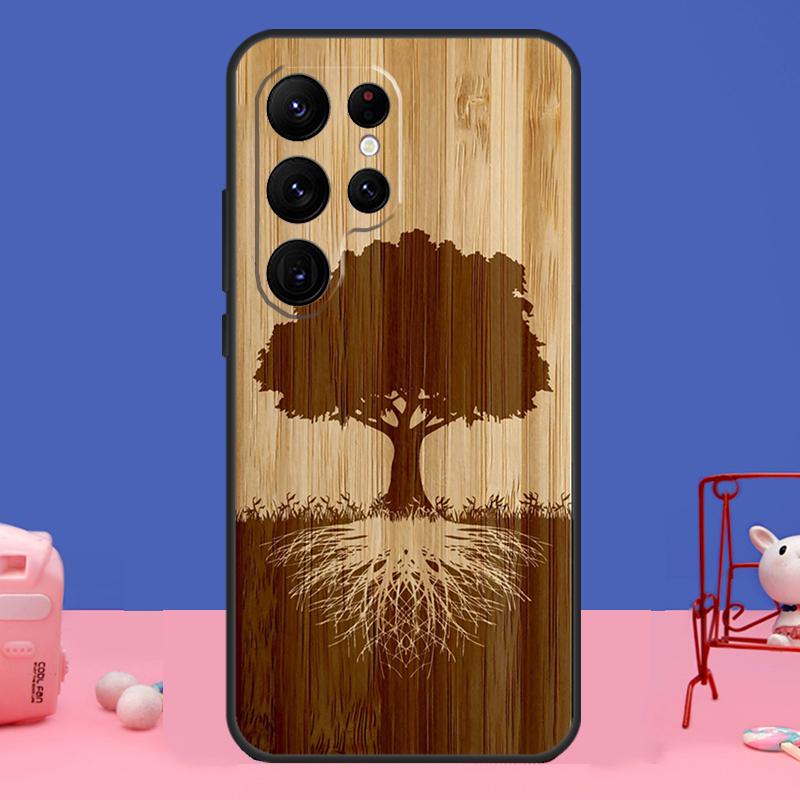 Tree Flower Bamboo Wood Cover For Samsung Galaxy S24 S23 S22 S21 S20 FE Ultra Plus S8 S9 S10 Note 10 20 Ultra Case