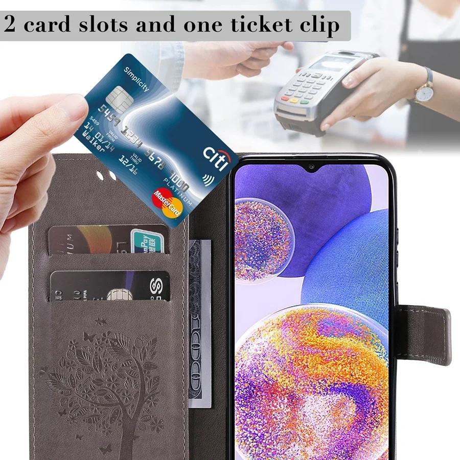 Wallet Tree Embossing Flip Leather Case For Samsung Galaxy A07 A15 A16 A17 A35 A36 A55 A56 S25 Edge S24 S23 S22 S21 Ultra S20 FE