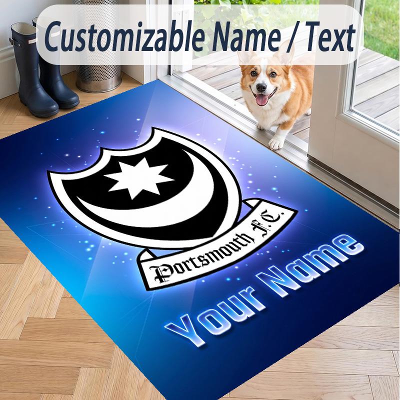 Custom Text Printed Rug Portsmouth FC Non Slip Floor Carpet For Home Room Decor