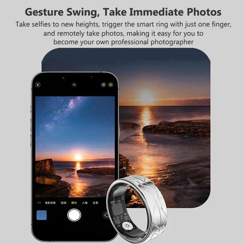 Smart Ring Women Health Tracker Heart Rate Blood Oxygen Camera Control Brush Video 5ATM Waterproof Multi-sport Men Fitness Ring