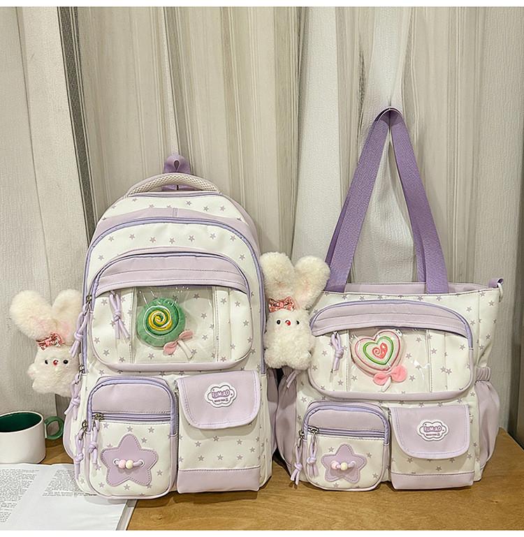 Fresh Color Block Backpack With Nylon For School Girls