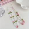 Süße Pfirsich Perlen Handy-Anhänger Kette, Schmuck für süße Mädchen, Perlen Handy Blumen Lanyard für iPhone Schlüsselanhänger