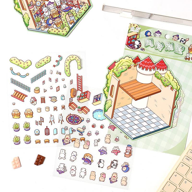 3D Dream Castle Scene Stickers Creativity Decorative Hand Account Diary Album Scrapbooking Material Craft Supplies