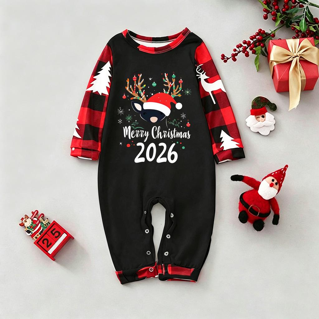 Family Matching Christmas Print Loungewear Set with Raglan Long Sleeve Top and Pants