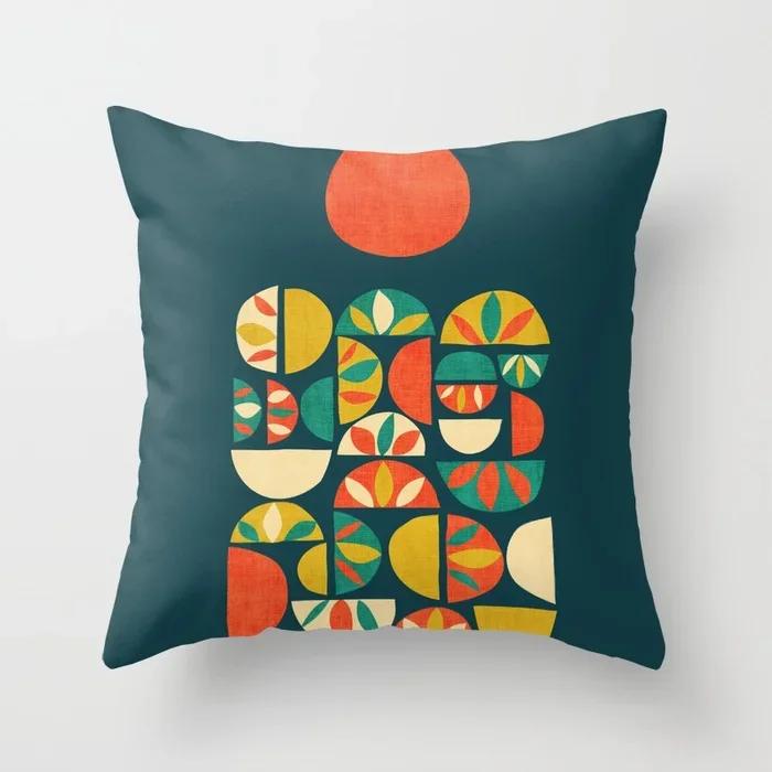 Polyester Pillow Cover Minimal Line Abstract Sunset Throw Pillow Case Sun Moutain Decorative Cushion Covers For Home Sofa Chair