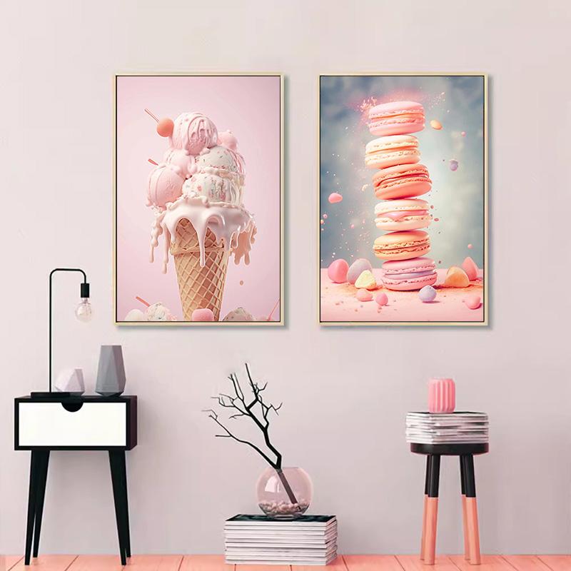 Modă Roz Alimente Înghețată Macaron Poster Pop Pictură pe Pânză Imprimare Artă de Perete Imagine HD Cameră Fete Cameră Copii Decor Acasă Fără Ramă