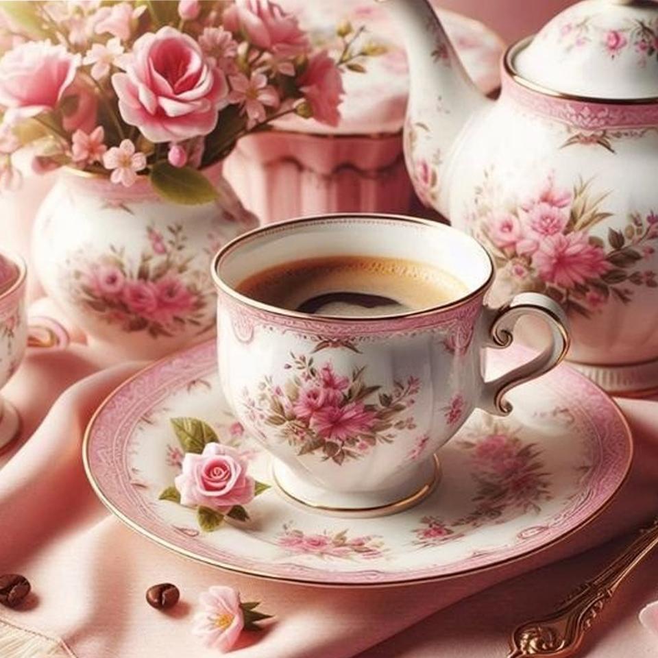 5D DIY Diamond Painted Kit Colorful Flower Tea Cup Handmade Cross Embroidery Dream Tea Pot Rose 2024 New Decoration Gifts