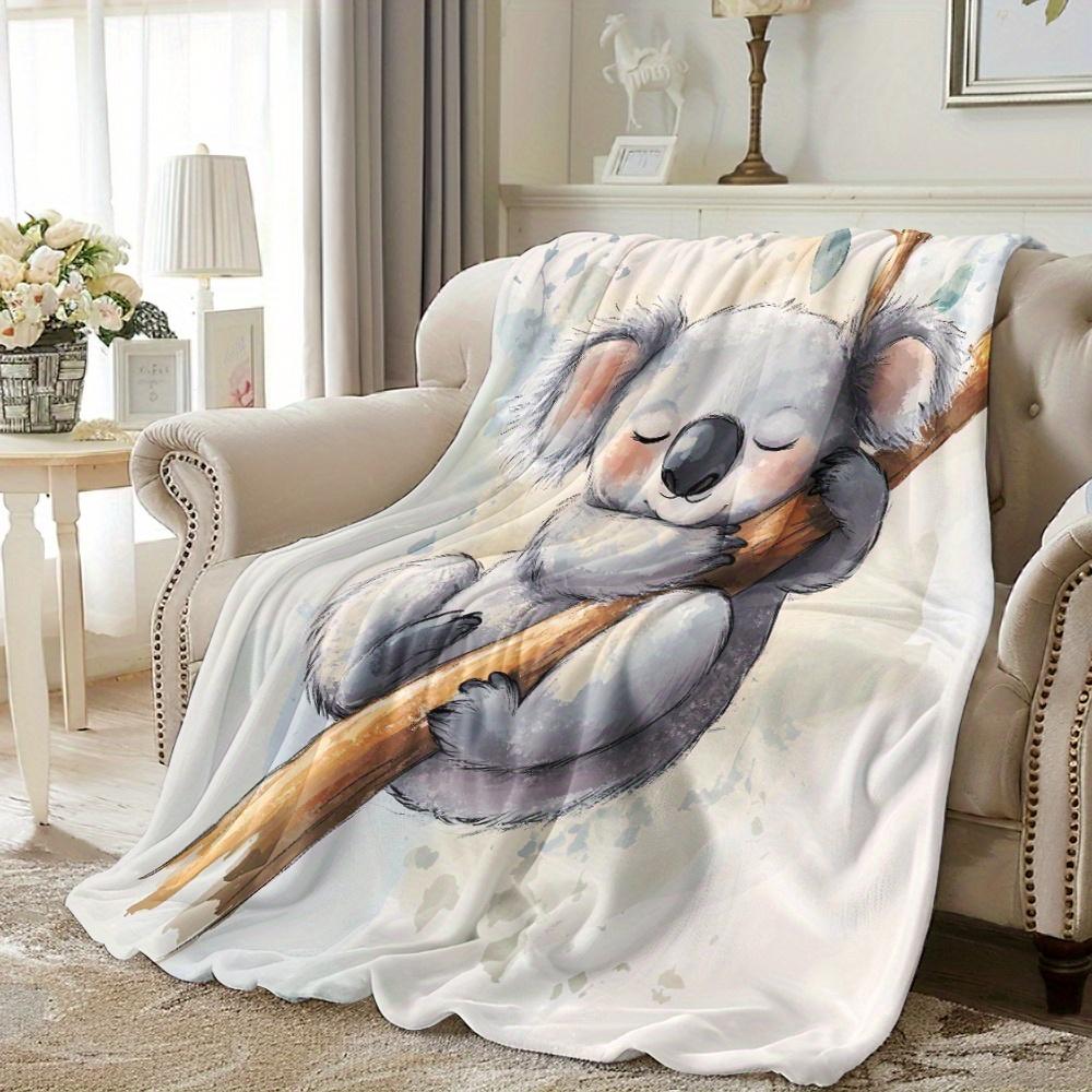 VIKAMA Adorable Koala Flannel Blanket Modern Style Soft Comfort Office Air-Conditioned Blanket Four-Season Use Home Decor