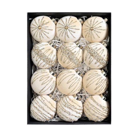 12Pcs Velvet Christmas Ball Ornaments Flocked Xmas Balls Shatterproof Plastic Balls Hanging Ornament for Xmas Wedding Party