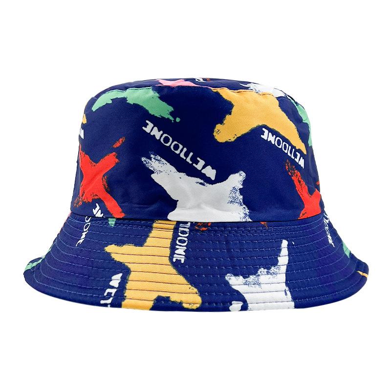 

Новая двусторонняя двухсторонняя шляпа-панама с граффити, женская печатная шляпа-горшок с эффектом тай-дай, корейская хип-хоп шляпа от солнца M（56-58cm）