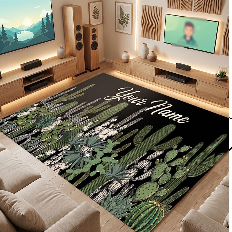 Mountain Landscape Theme Crystal Velvet Floor Rug Personalized Custom Name Text Warm Carpet Home Decoration