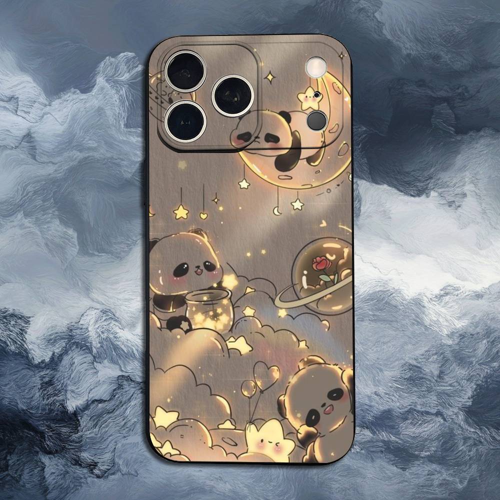 C-Cartoon Cute Panda Bear Case For iPhone 15,17,16,12,14,13,11,Plus,Pro Max,XS,X,Mini,8,7,XR,SE,Soft Silicone Black