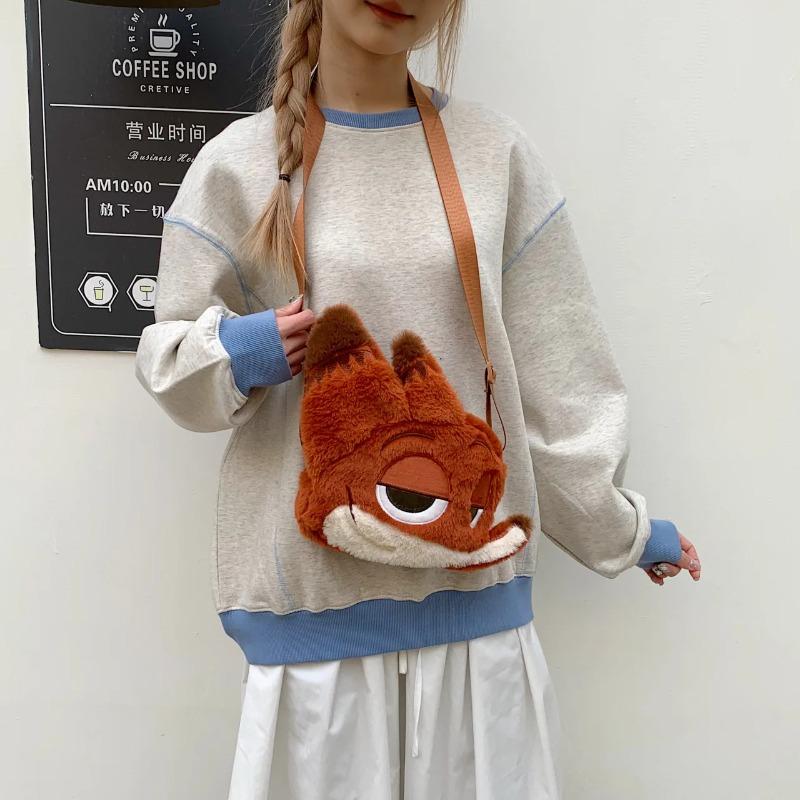 Disney Zootopia Nick Plush Toy Shoulder Bag, Large Capacity, Soft and Fluffy, Suitable for Daily Use, Travel and Storage, Anime Prop Gift