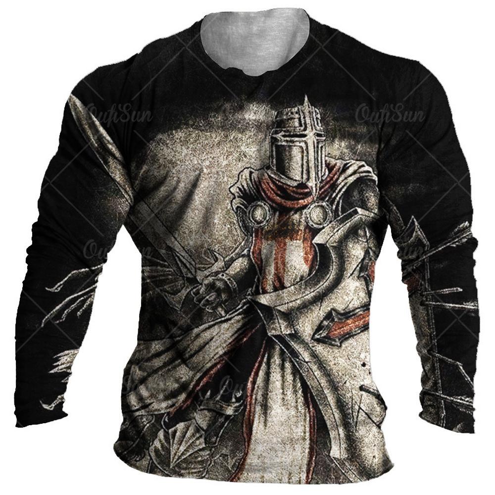 Japanisches Samurai-T-Shirt aus Baumwolle mit 3D-Aufdruck im japanischen Stil, langärmelige Oberteile, lässiges Herren-T-Shirt, übergroße Vintage-Herrenbekleidung