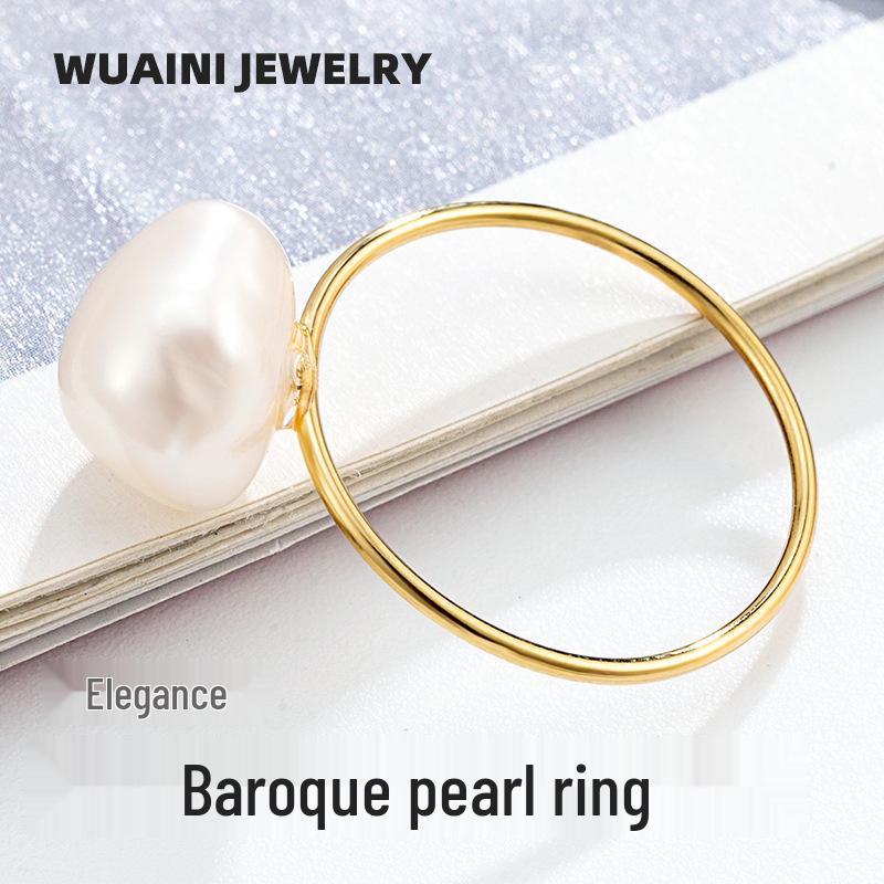 

Women s Baroque Pearl Ring: High-End 18K Gold-Plated Titanium Steel with High Color Retention Size 6