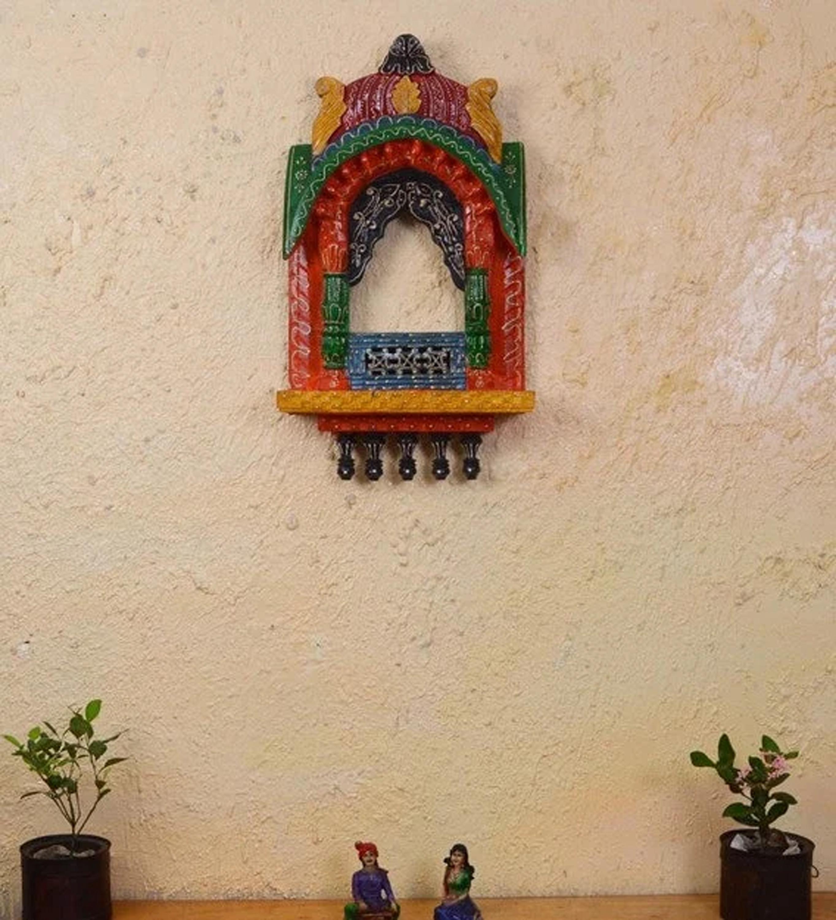 Hand-Painted Wooden Jharokha: Traditional Multicolored Wall Decor разноцветный
