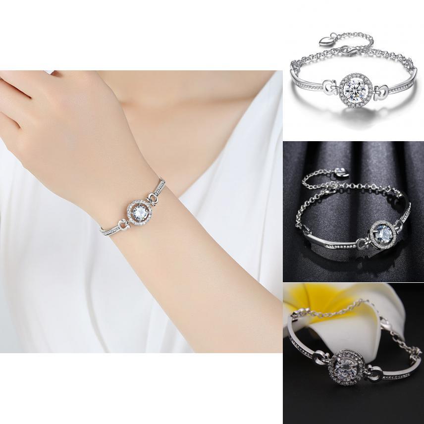 Elegant Zircon Gemstones Button Bangle Bracelet In Stainless Steel For Stylish Girls