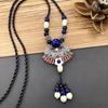 Retro Artistic Cotton-Linen Ceramic Necklace with Tassel Pendant for Women, Ethnic Forest Style, Versatile Long Sweater Chain Accessories.