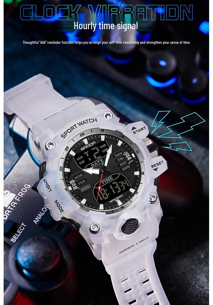 Sanda Multifunctional Waterproof Sports Watch for Outdoor and Student Use with Dual Display and Alarm Clock.