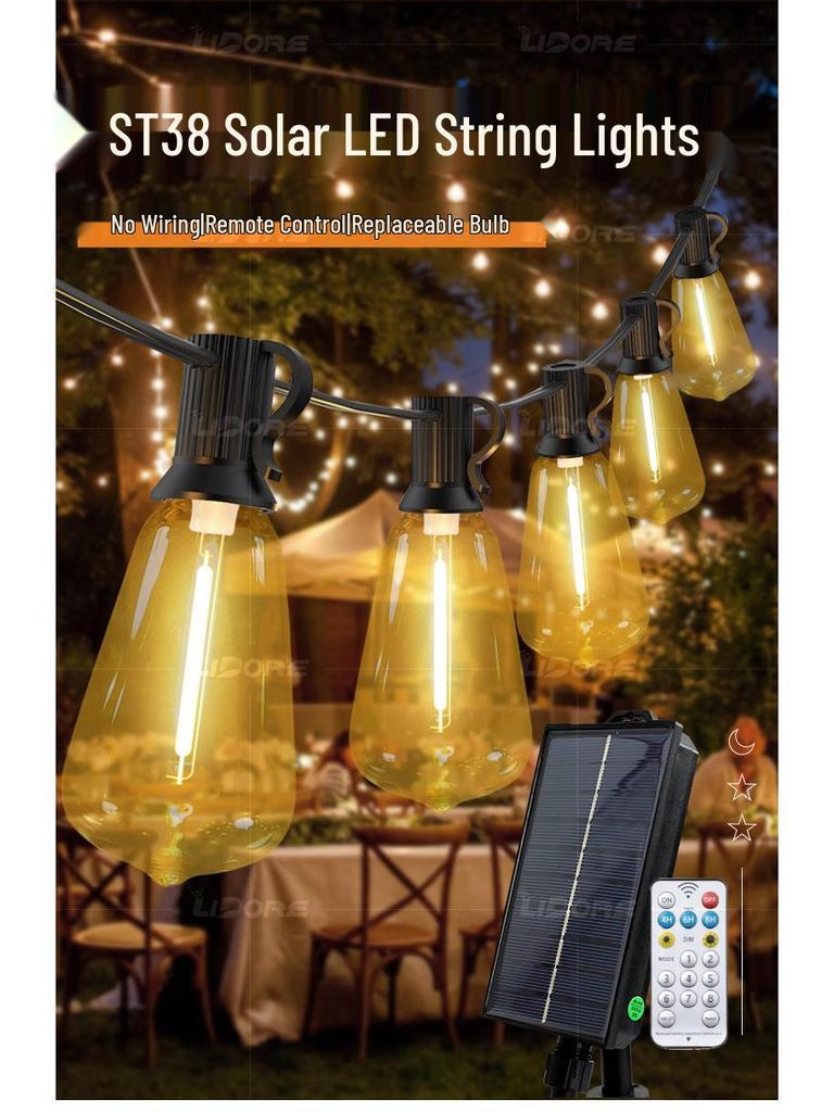 ST38 Solar LED String Lights with USB Charging - Perfect for Courtyard, Decoration, Camping, Outdoor Ambiance