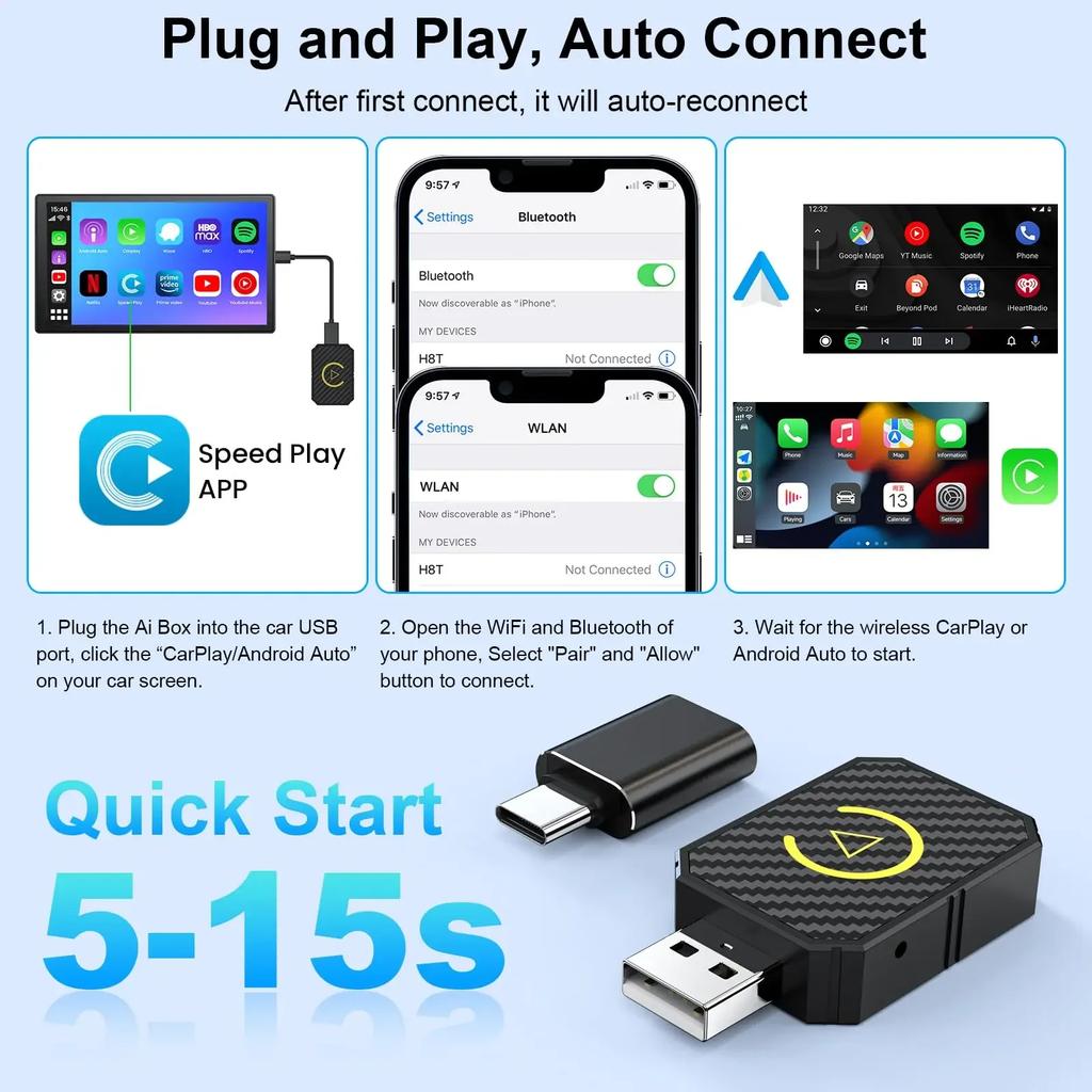 2 in 1 NEW Wireless CarPlay Android Auto Adapter USB Dongle Smart Mini Box Bluetooth Wifi Plug And Play for OEM Car Stereo