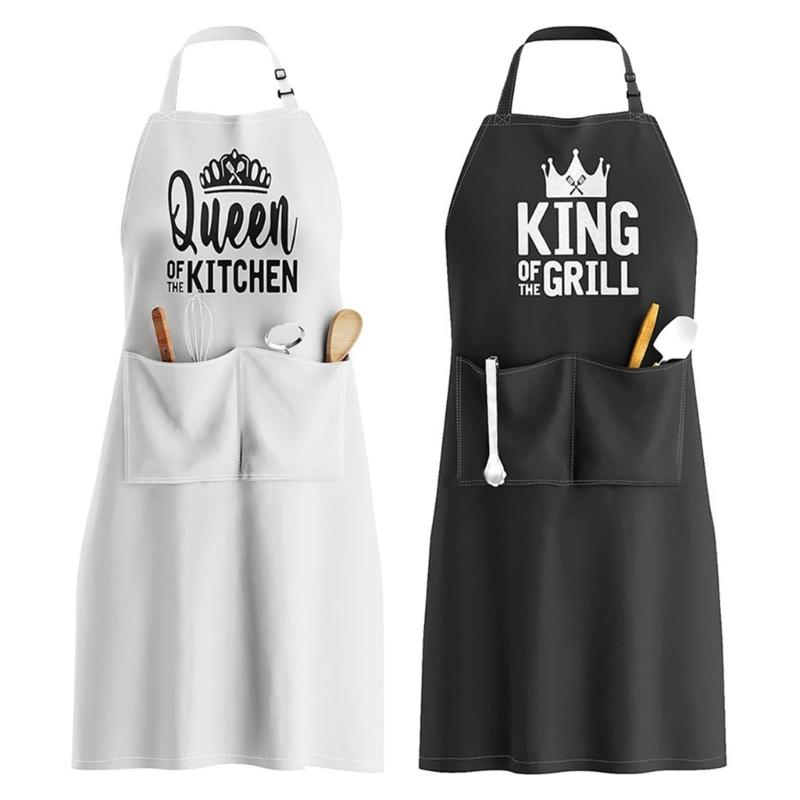 Król Królowa Pan Pani Nadruk Literowy Para Fartuch Kuchenny Wodoodporny Na Rocznicę, Ślub, Zaręczyny, Prezent Świąteczny