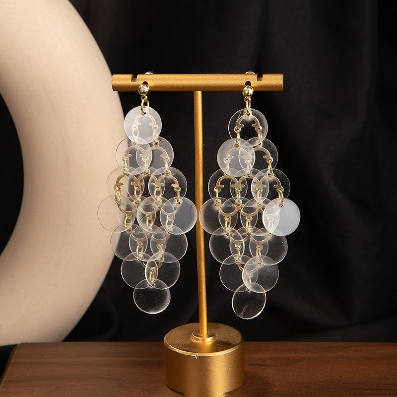Flower Temperament Fringed Earrings Round Shell Fringed Leisure Vacation Style Earrings Atmospheric Light Luxury High-End Earrings