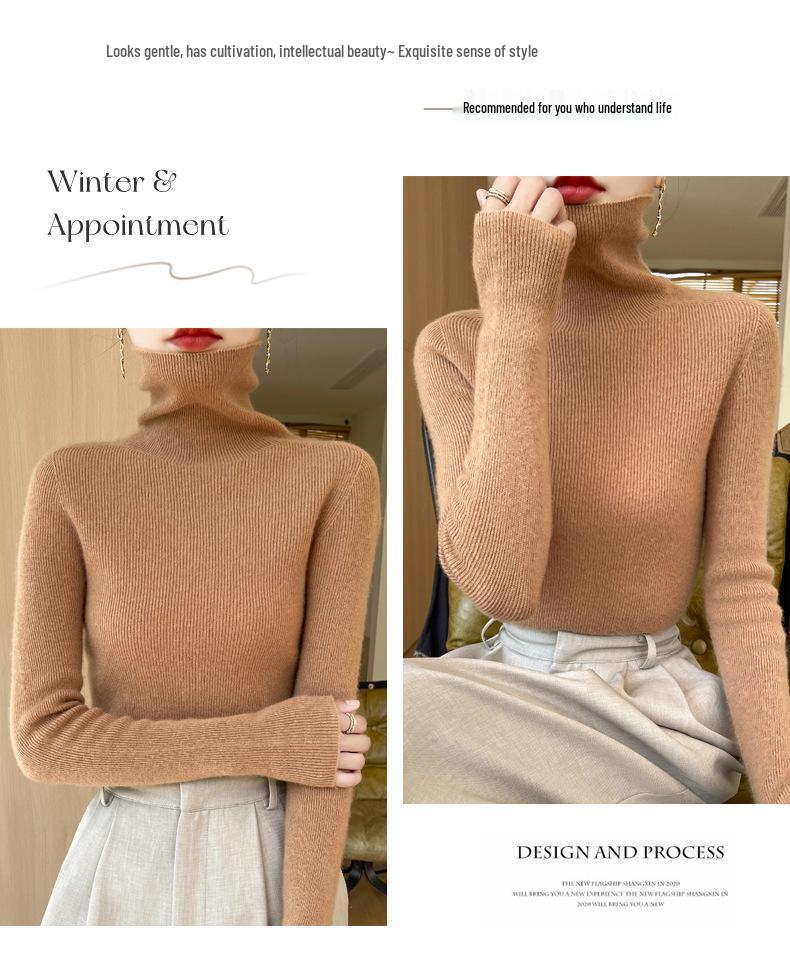 Women's Seamless Slimming Turtleneck Knitwear - Autumn & Winter Velvet Base Layer Sweater.