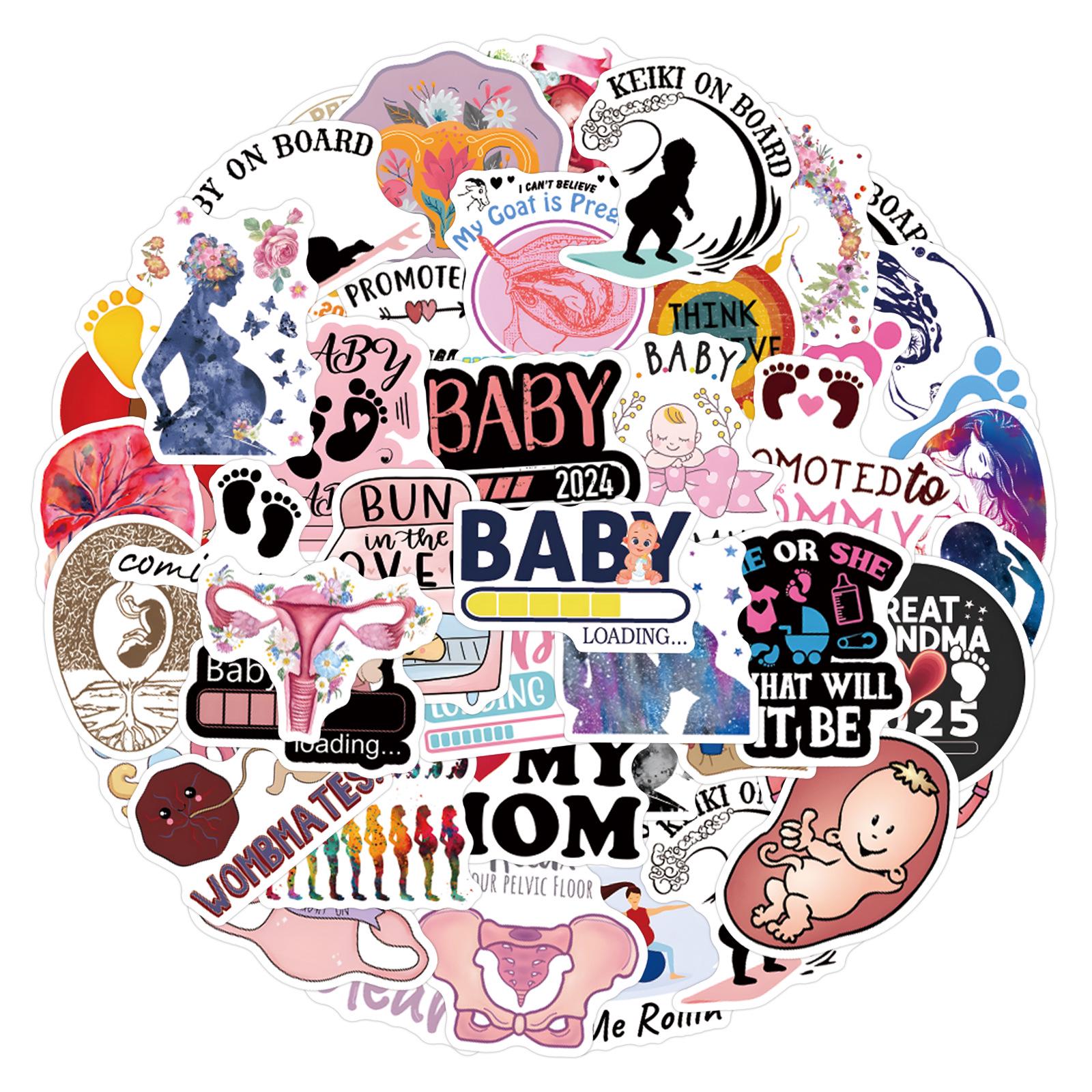 55 New Pregnancy-Themed Graffiti Stickers for Scooter or Phone - Waterproof Design
