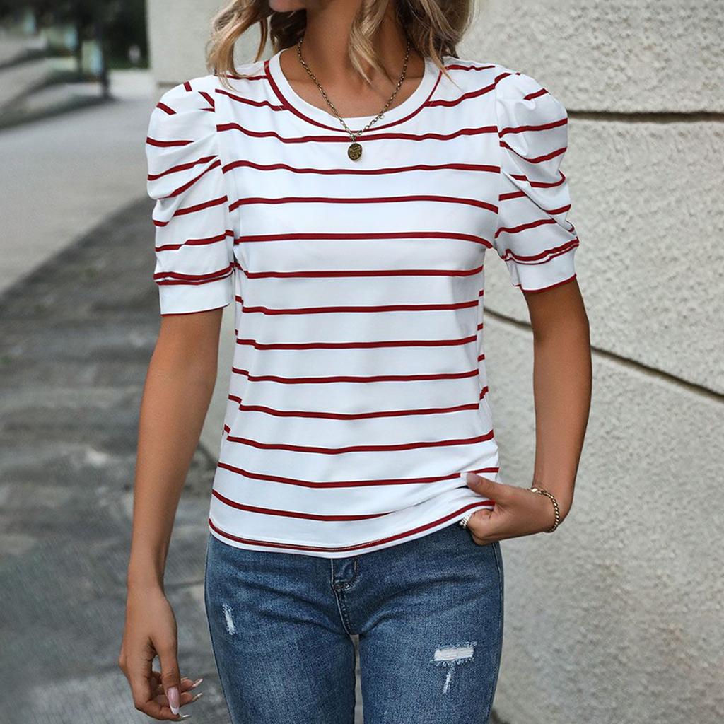 New Fashion Summer Stripe Pullover Women's Top Casual T-shirt