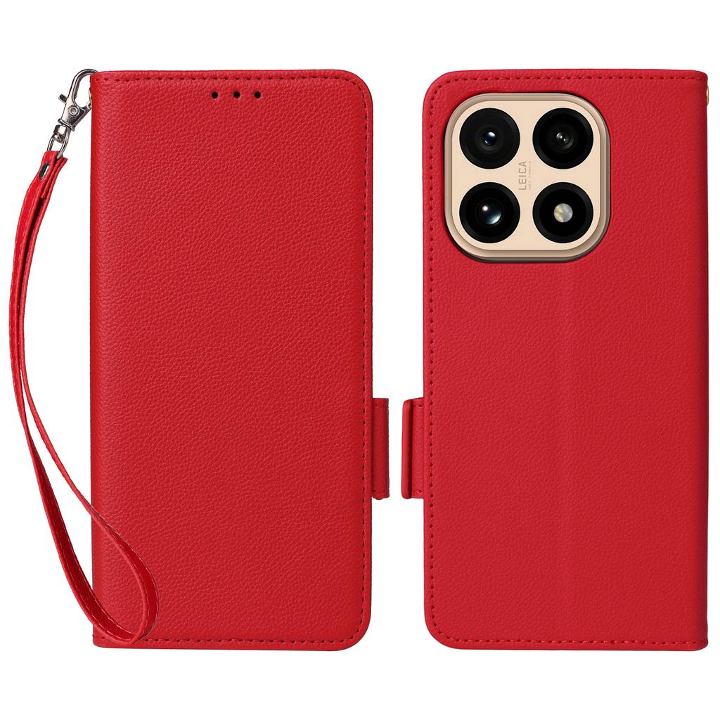 For Xiaomi 15T Case Litchi Texture Wallet Leather Phone Cover with Wrist Strap