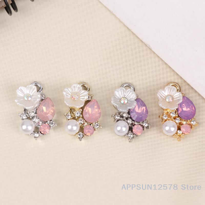 10Pcs Five-Petal Flowe Rhinestone Pearl Flatback Buttons Wedding Decoration DIY Clothing Scrapbooking Crafts Accessories