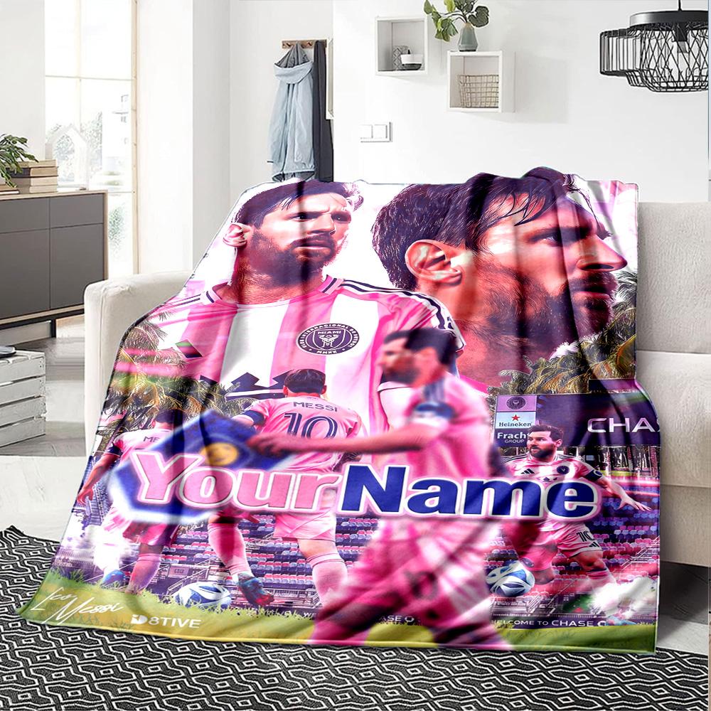 Messi Customize Text Blanket Gift Personalized Blanket Comfortable Great for Chair Living Room Livingroom Home Decor Four Seasons Universal