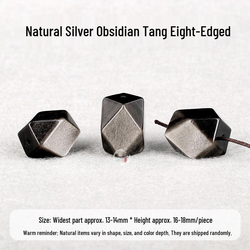 Tang Dynasty Eight-Edged Silver-Obsidian Spacer Beads for DIY Bracelets – Natural Crystal Luck Jewelry Accessory