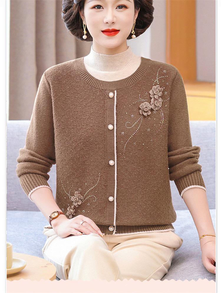 Tricots Style Maman: Pull Fausse Deux-Pièces en Velours pour Femmes d'Âge Moyen et Âgées, Parfait pour les Superpositions Automne/Hiver
