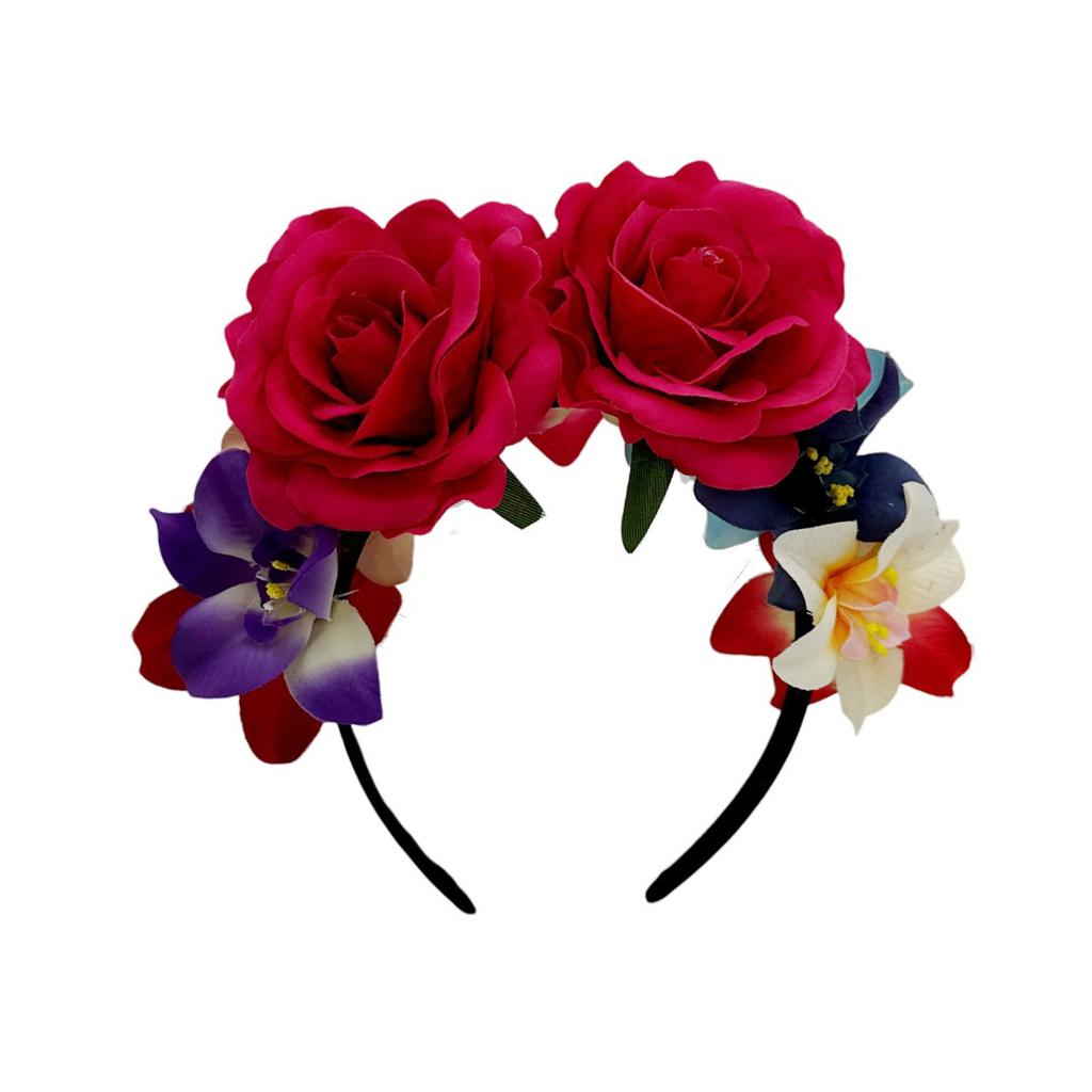 Mexický karneval Velká růžová čelenka na hlavu Plesové sváteční šaty Simulovaná orchidejová spona do vlasů Tiarra