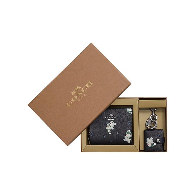 

Coach Boxed Snowman Print Snap Closure Canvas Leather Wallet Unisex Wallet Black C6941-SVF23 Basic Set (Bag+Dust Bag)