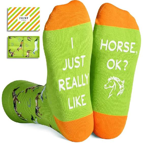 Zmart Animal Lover Gifts Women Men - Funny Goat Dinosaur Horse Socks for Teens, Riding Gifts Really Like Horse Green