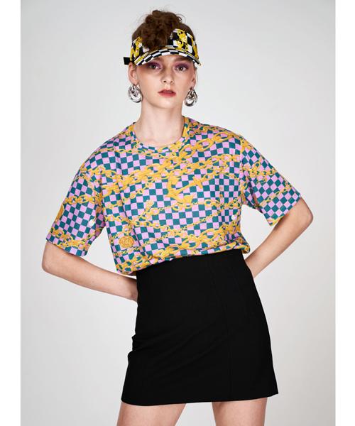 GREEDILOUS Checkerboard Chain Shorts Sleeve Shirt