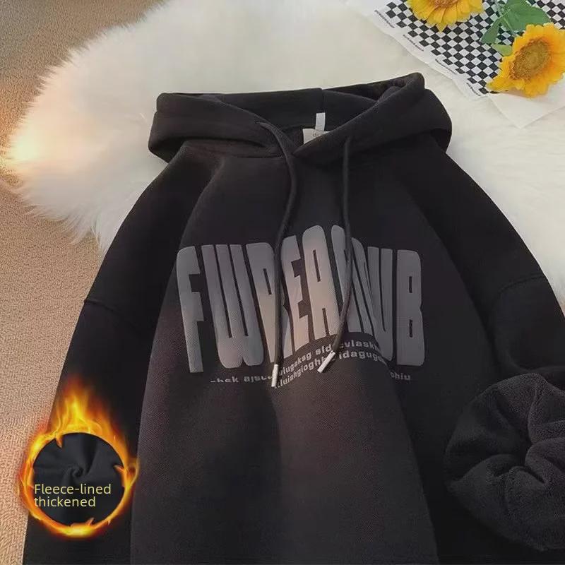 Men's Heavy Foam Fleece Hoodie: New Loose-Fit Trendy Sweatshirt for Fall/Winter.