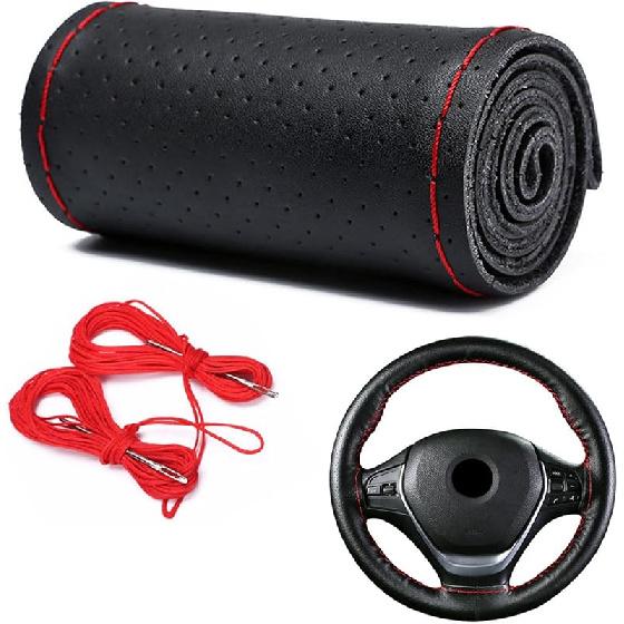 DEEYOTA Car Steering Wheel Cover Universal Fit Round Stitch Steering Wheel Wrap Thin PU Leather Steering Wheel Cover Sewn on 15  Car Wheel (Coffee) чёрный