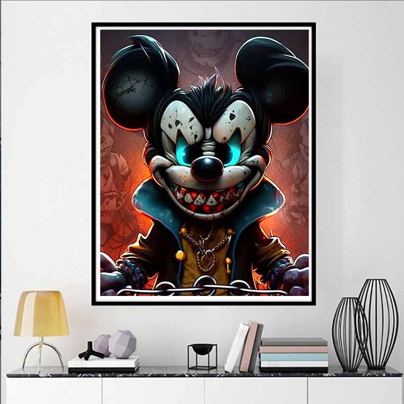 Disney Diamond Painting Dark Style Mickey Mouse Trendy Art Painting, Cartoon 5D Diamond Cross Stitch Mosaic Home Decor Gift
