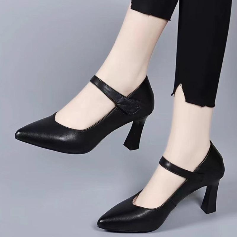 Wszechstronne buty damskie z płytkim dekoltem, miękka skóra, buty do pracy, profesjonalne buty robocze, nowość na wiosnę i jesień, szpiczasty nosek, grubszy obcas, wysokie obcasy