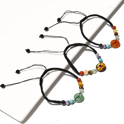 1pc Colorful Weaving Bracelet Natural Stone Bracelet Crystal Peace Buckle Adjustable Donut Yoga Stone Handstring Jewelry Gift