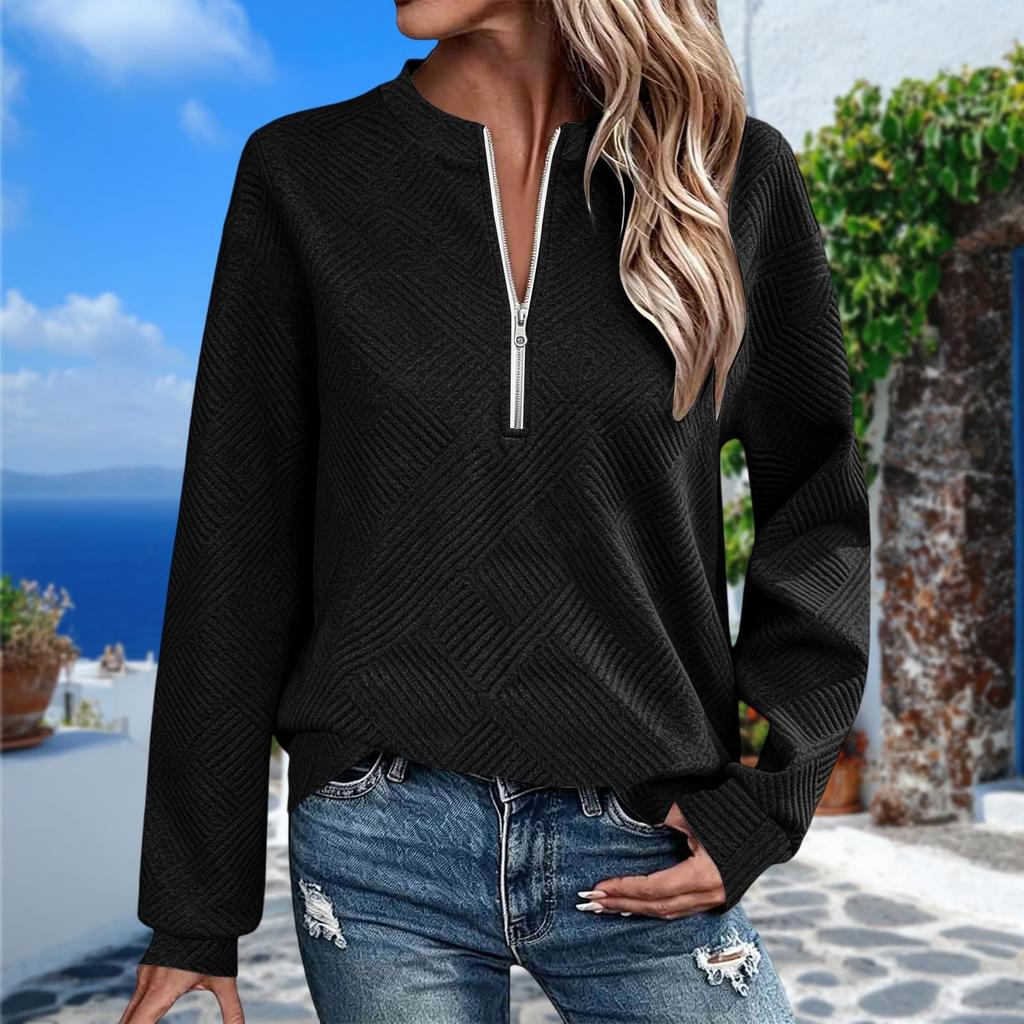 Women's Casual Long Sleeve Half Zip Stand Collar Sweatshirt Top