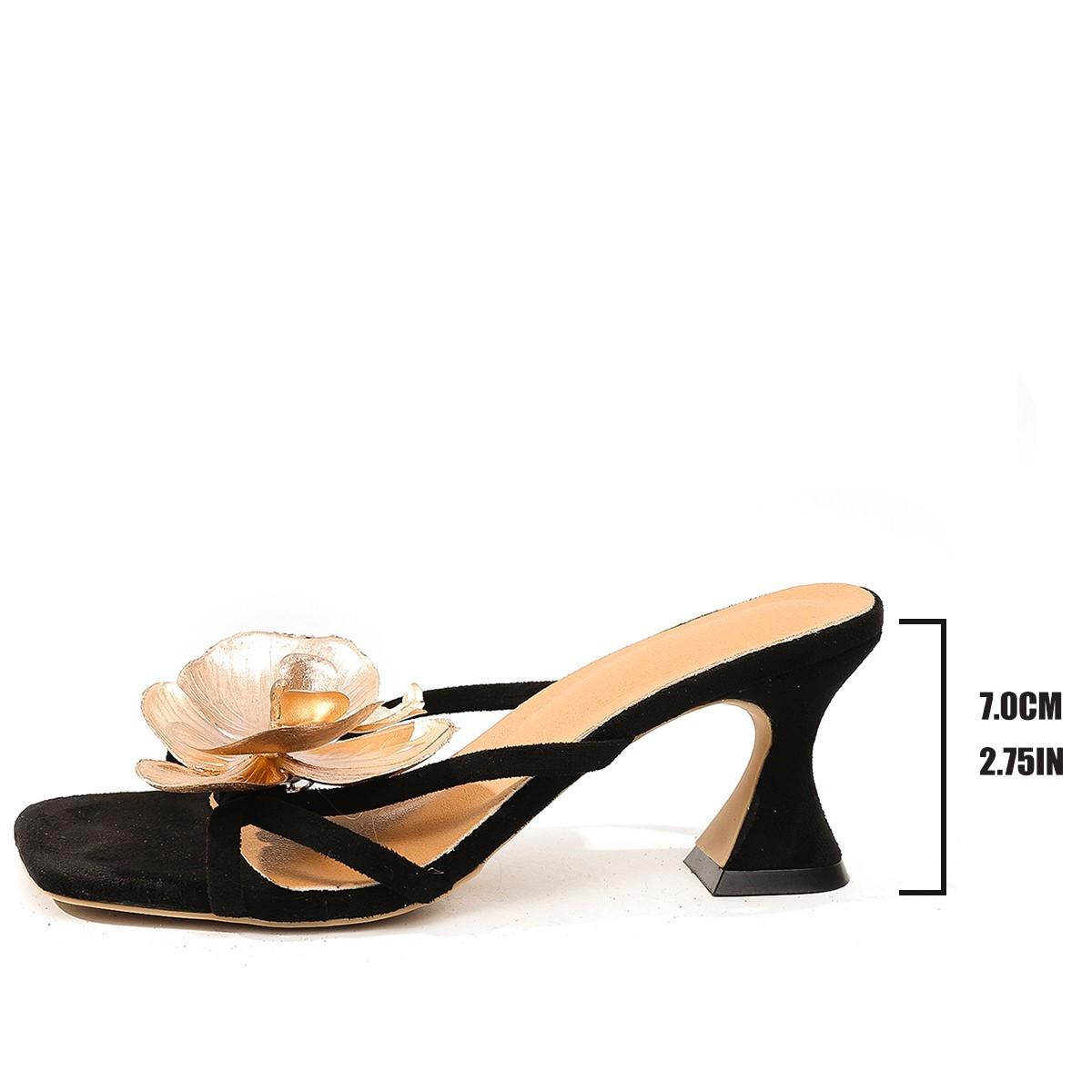 

Летние квадратные феи 2025 года, носящие модные цветочные туфли на высоком каблуке, прохладные шлепанцы, универсальный темперамент, тонкие прохладные шлепанцы на высоком каблуке 42 чёрный