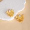 European Retro Geometric Leaf & Heart Stainless Steel Stud Earrings