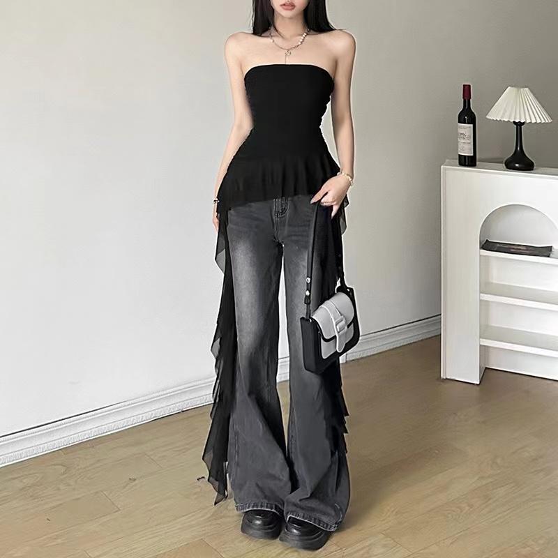 Spring New Solid Color Sweet Gentle Cute All-match High Street Travel Sexy Cool Women Chest Wrap Ruched Tassel Vest